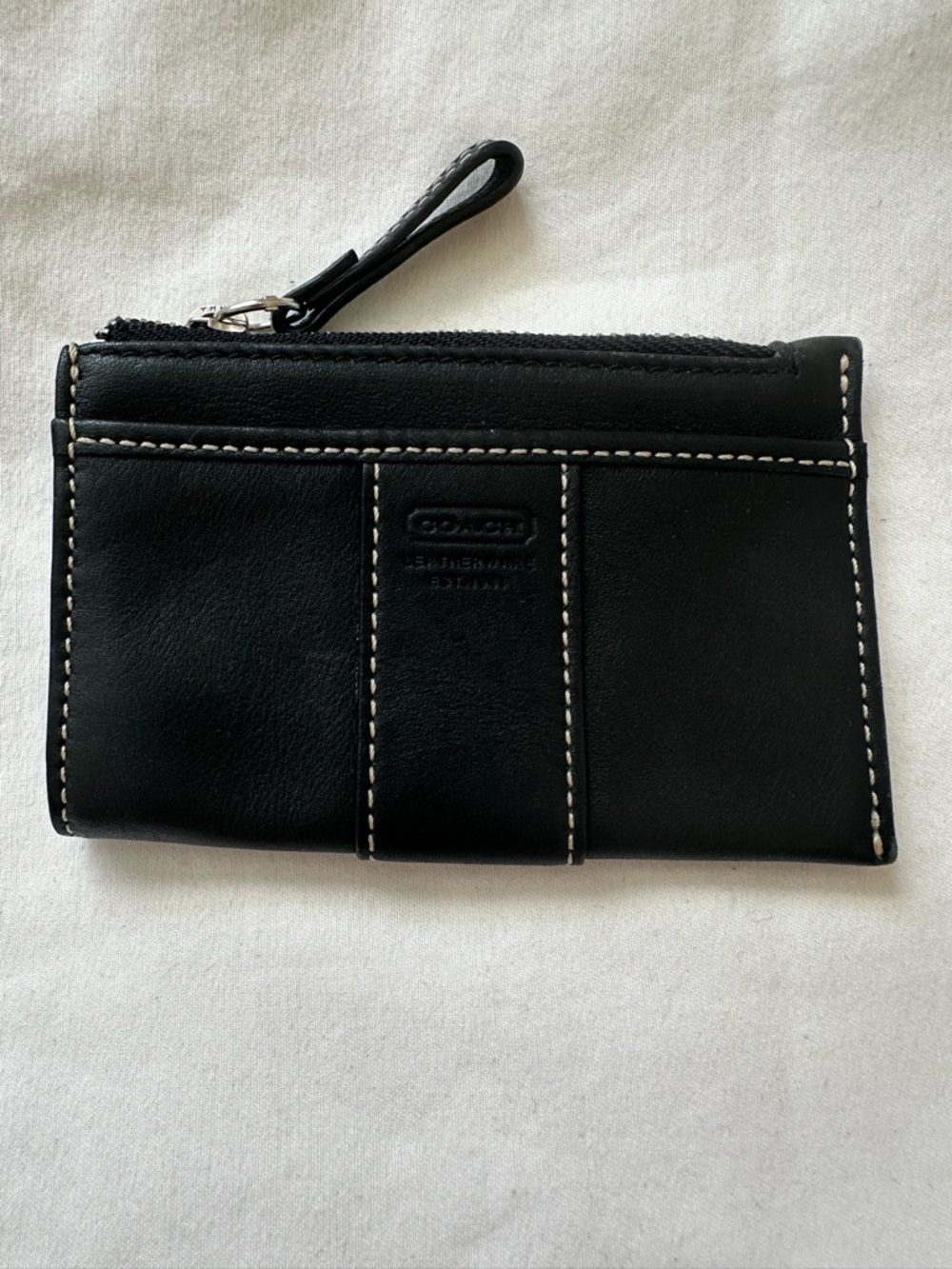 Coach Black Leather Skinny ID Card Case Keychain Small Wallet